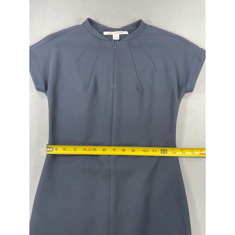Diane von Furstenberg Womens Sheath Dress Front Zip Navy Textured 2 - Picture 5 of 9
